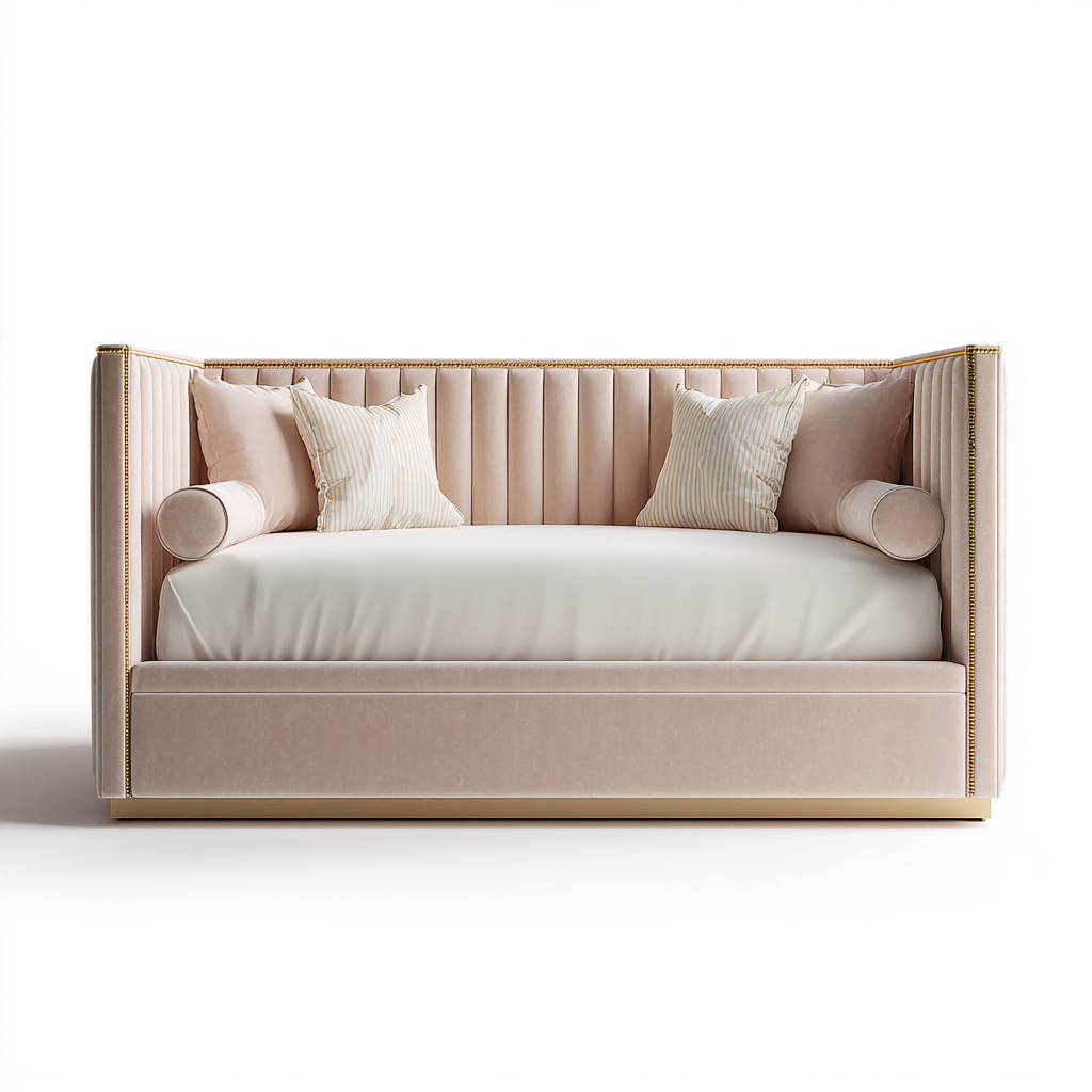 Divano letto-velluto+metallo-210x105x120 cm-rosa-Stile moderno-Livingvo