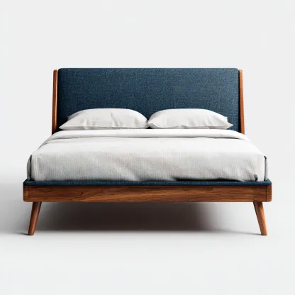 Letto matrimoniale legno-tessuto 208x158x112 cm - blu - design moderno-Livingvo