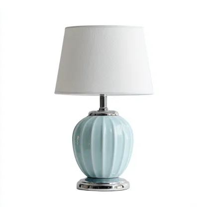 Lampada da tavolo ceramica-metallo 28x28 cm - azzurro-bianco - stile moderno-Livingvo