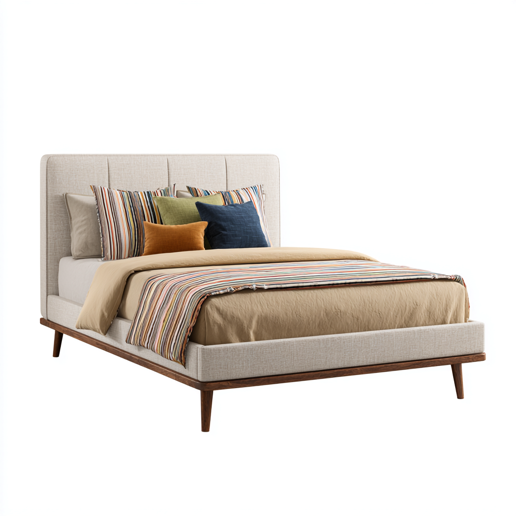 Letto matrimoniale legno-tessuto 214x164x116 cm - beige - design moderno-Livingvo