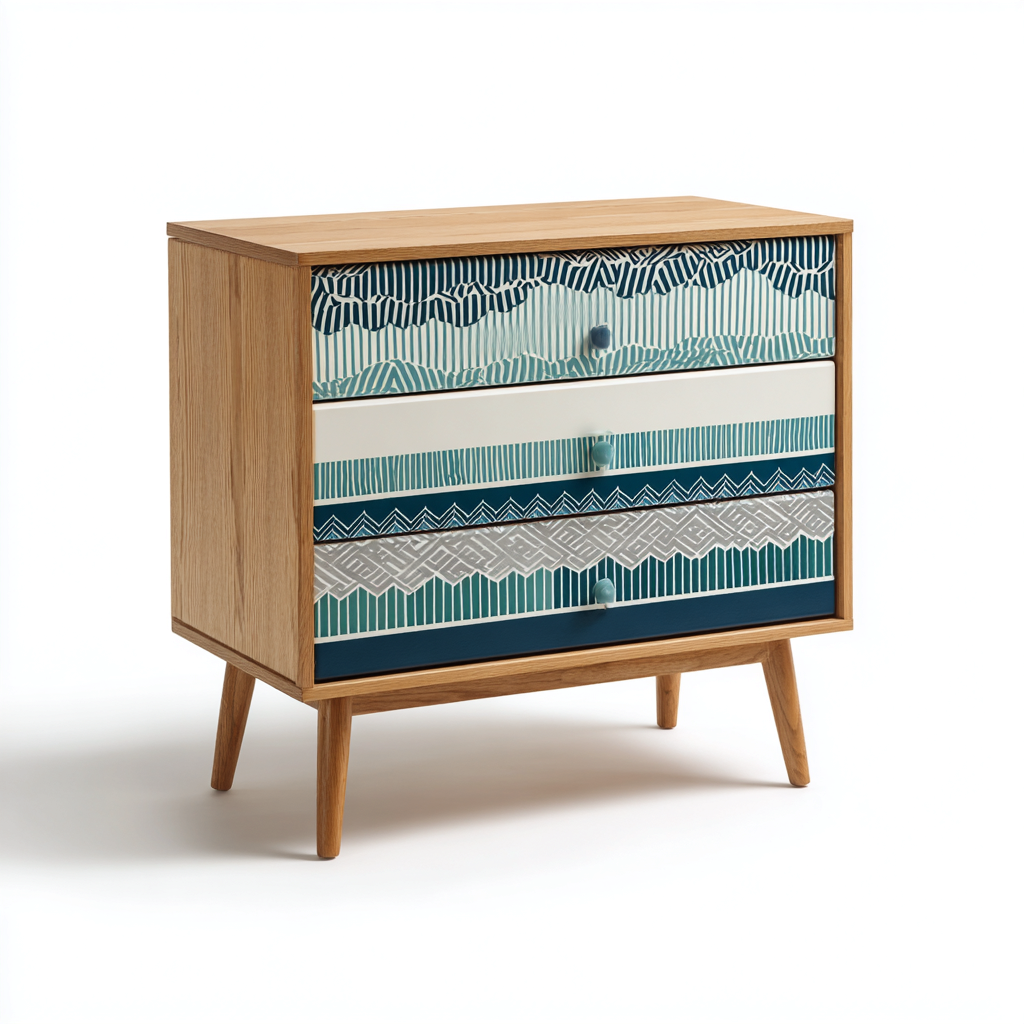 Cassettiera - legno e frontali decorativi - 82x40 cm - multicolore - stile scandinavo-Livingvo