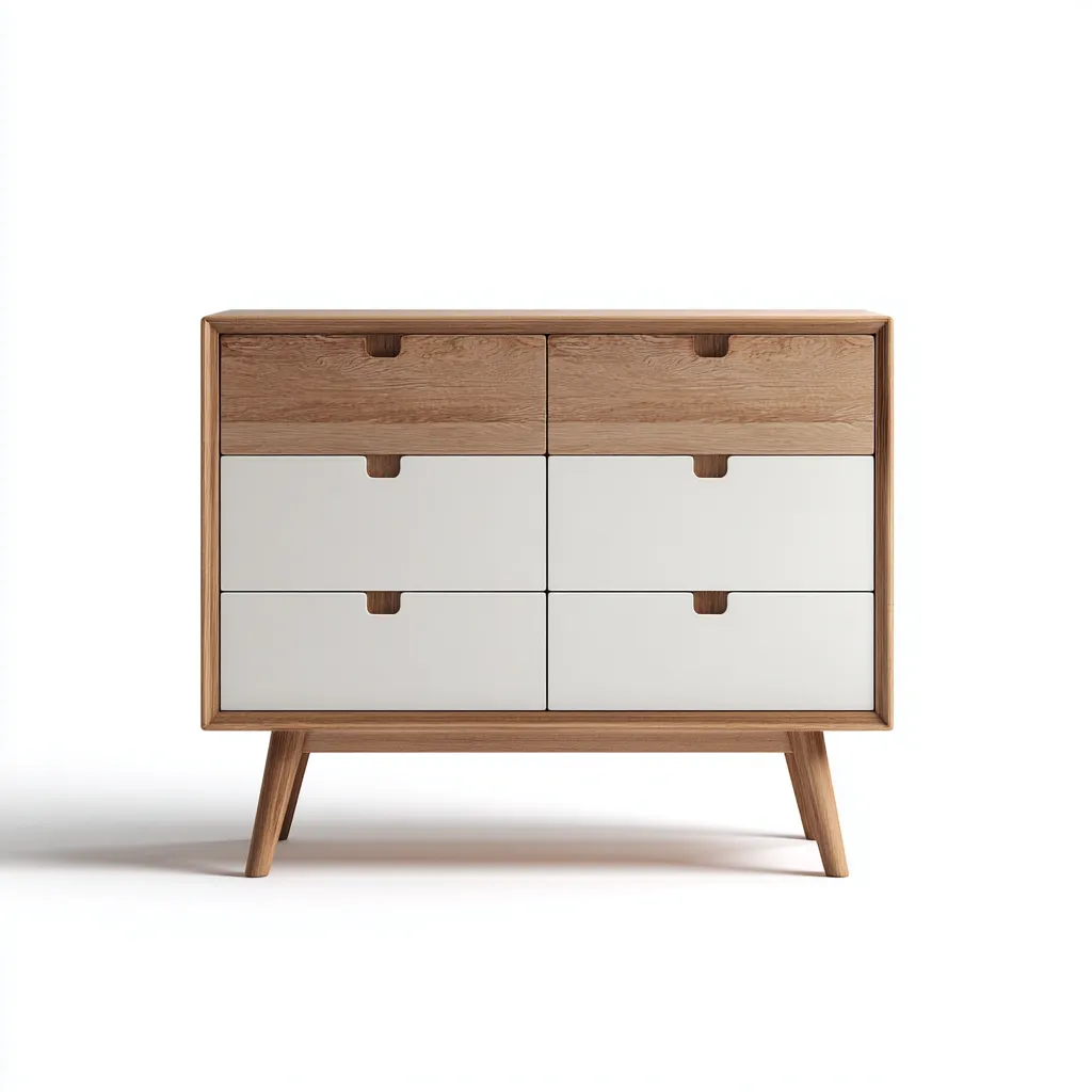 Cassettiera - legno-metallo - 95x40 cm - bianco-rovereChiaro - stile minimal nordico-Livingvo