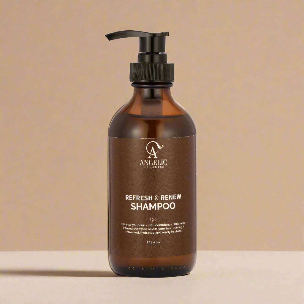Clarifying Shampoo for Curly Hair - Crown Cleanse - Mint + Oat bottle on beige background