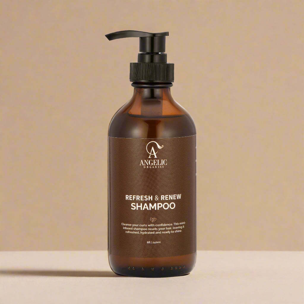 Clarifying Shampoo for Curly Hair - Crown Cleanse - Mint + Oat bottle on beige background