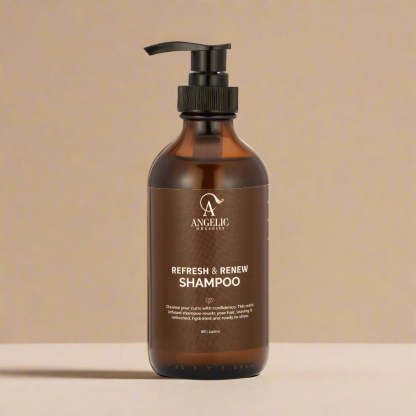 Clarifying Shampoo for Curly Hair - Crown Cleanse - Mint + Oat bottle on beige background