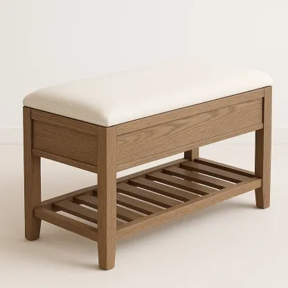 Panca da ingresso in legno con seduta imbottita crema 100×40×50 cm