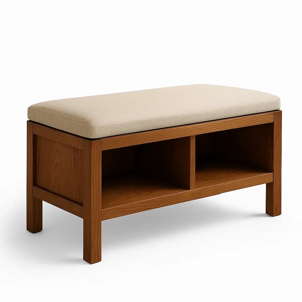 Panca da ingresso con contenitore in legno e tessuto beige 100×45×50 cm