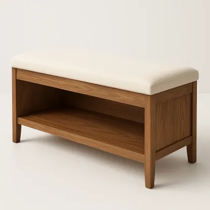 Panca da ingresso con contenitore in legno e tessuto beige 100×40×45 cm