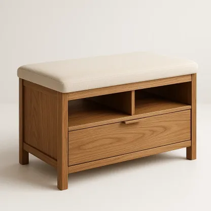 Panca da ingresso in legno con cuscino in tessuto beige 80×45×40 cm