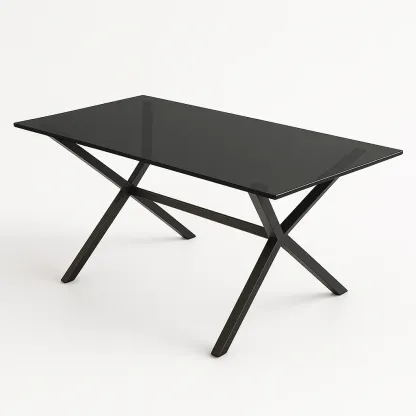 Tavolo da pranzo rettangolare in vetro temperato nero con struttura in acciaio 160×90×75 cm
