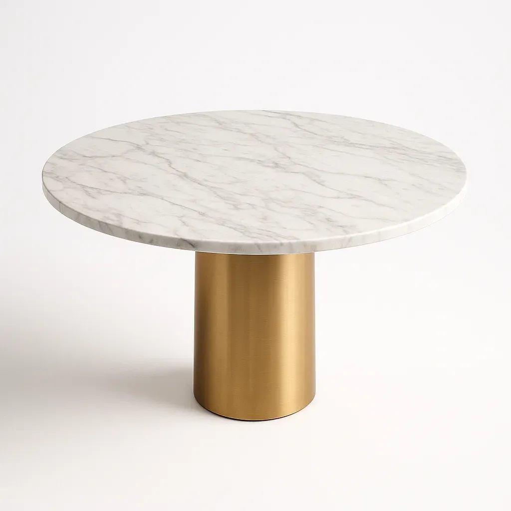 Tavolo da pranzo rotondo in marmo con base in metallo oro