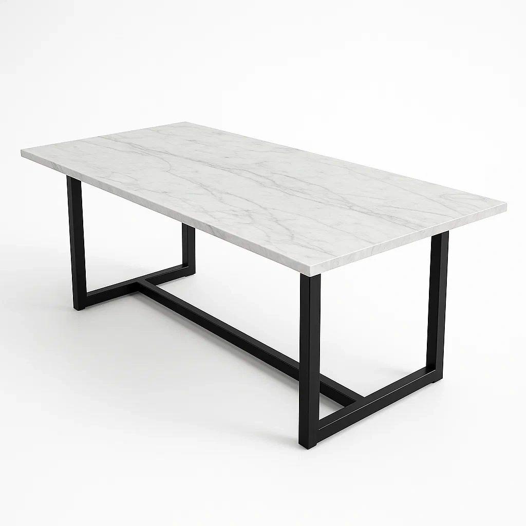 Tavolo da pranzo rettangolare in marmo con struttura in metallo 200×100×75 cm