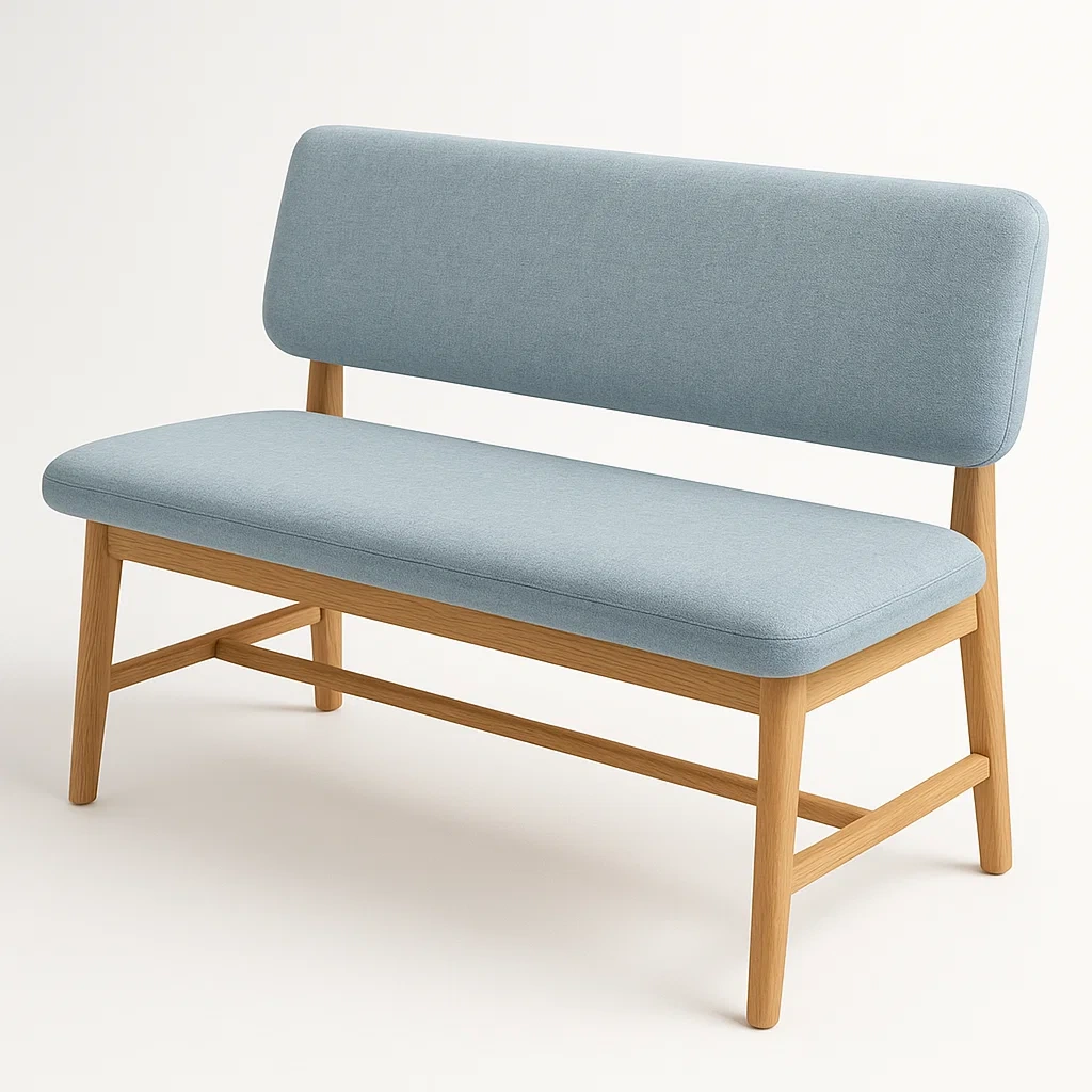 Panca da pranzo in legno con rivestimento in tessuto blu