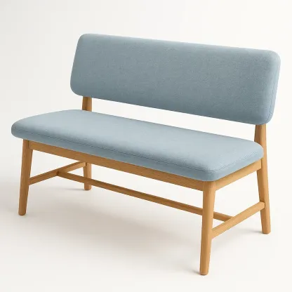 Panca da pranzo in legno con rivestimento in tessuto blu