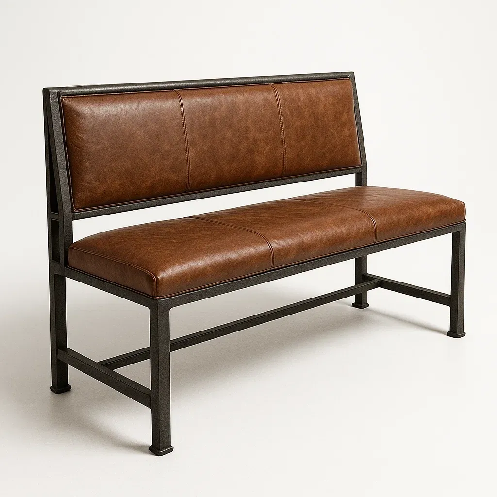 Panca da pranzo in metallo e pelle PU marrone
