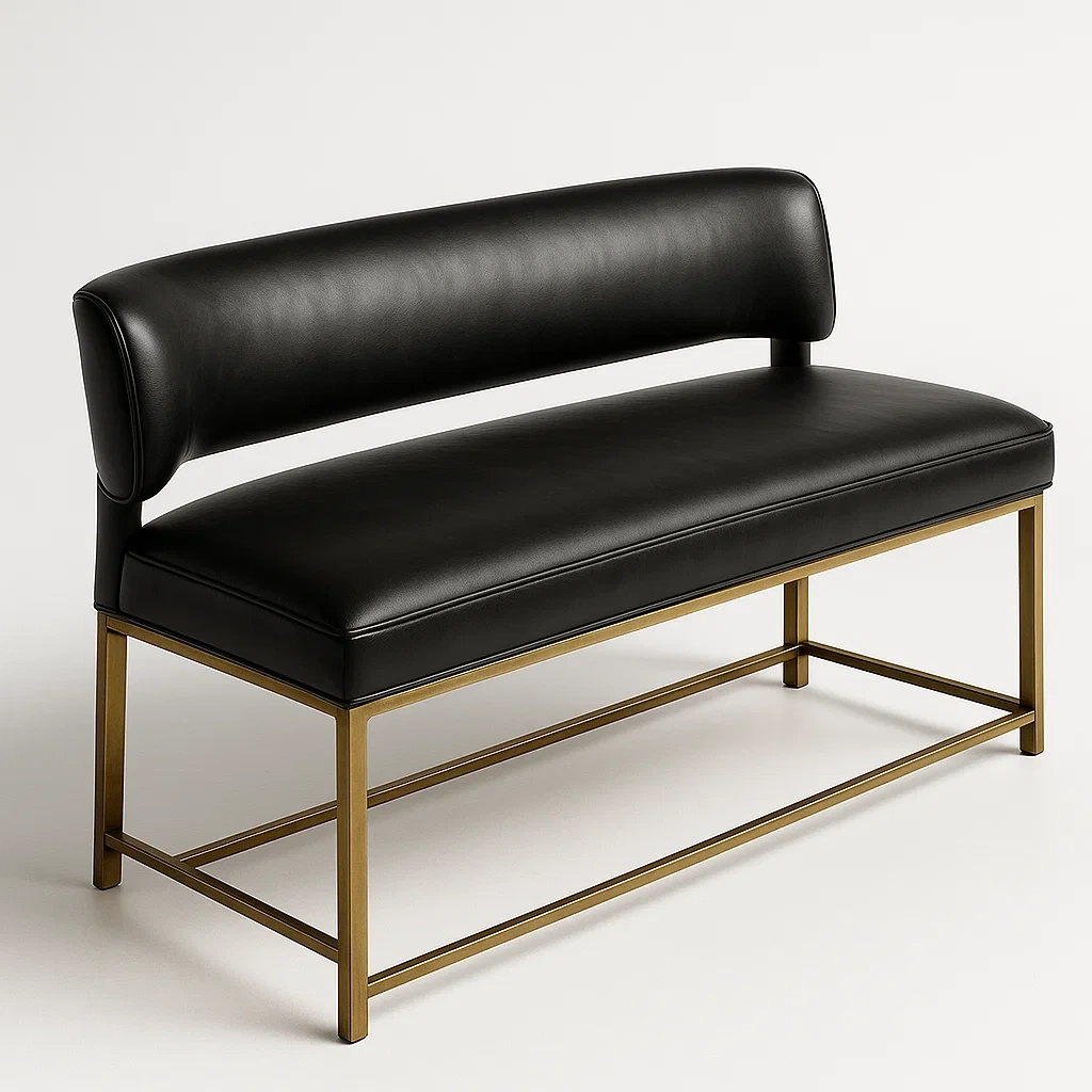 Panca da pranzo in pelle sintetica nera con struttura in metallo dorato
