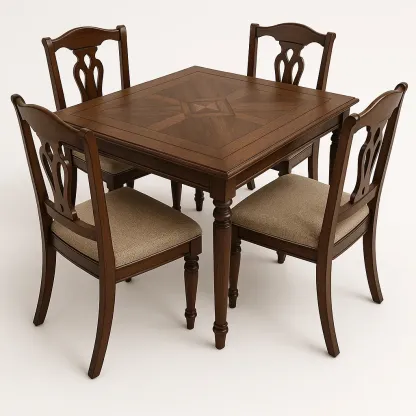 Set da pranzo in legno con tavolo e 4 sedie imbottite