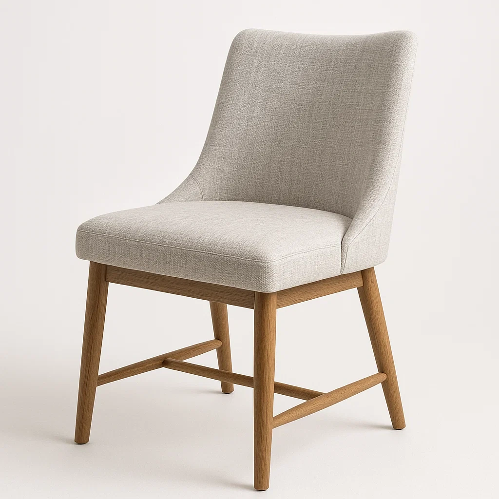 Sedia da pranzo in tessuto grigio chiaro con struttura in legno