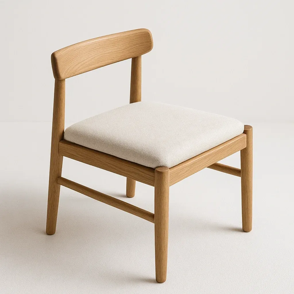 Sedia da pranzo in rovere con seduta in tessuto beige