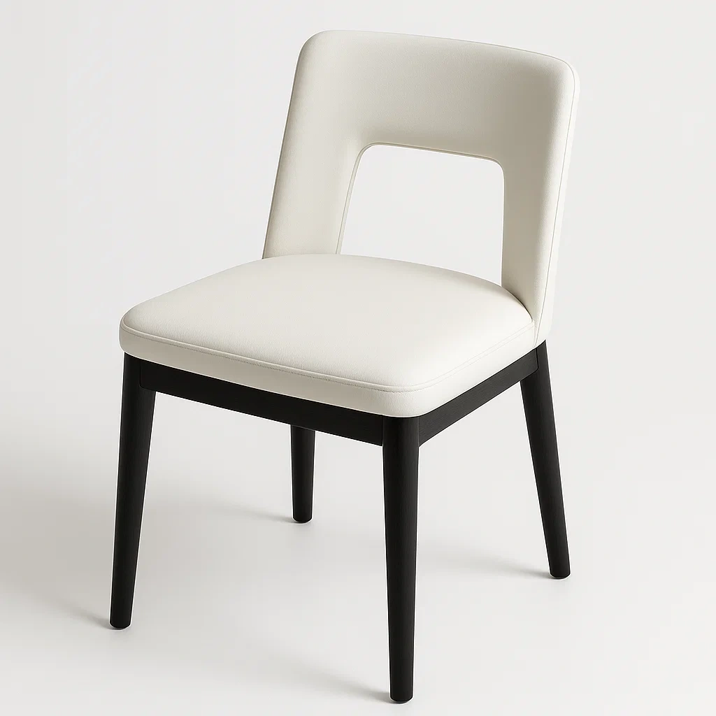 Sedia da pranzo in legno con seduta rivestita in pelle sintetica bianca