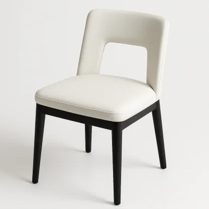 Sedia da pranzo in legno con seduta rivestita in pelle sintetica bianca