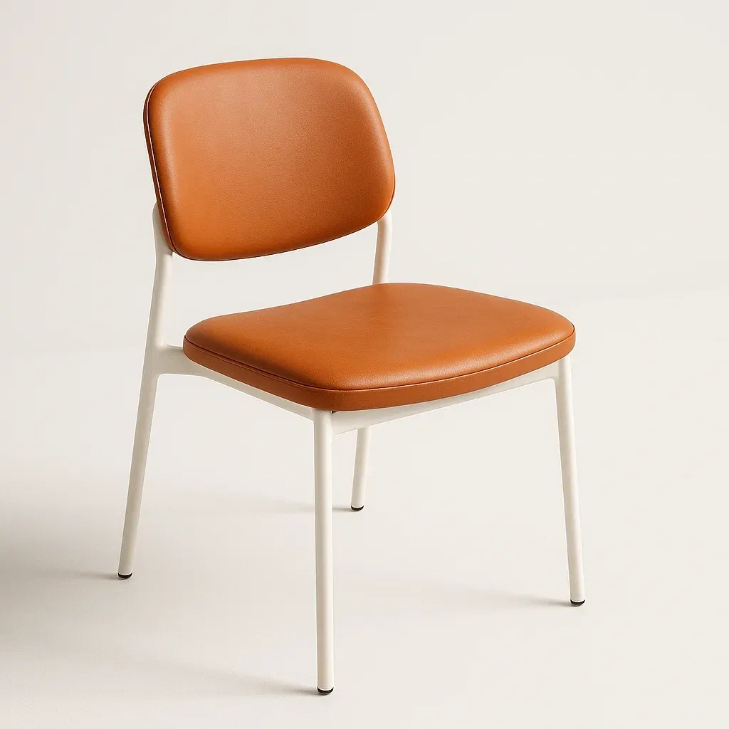 Sedia da pranzo in pelle sintetica marrone con struttura in metallo