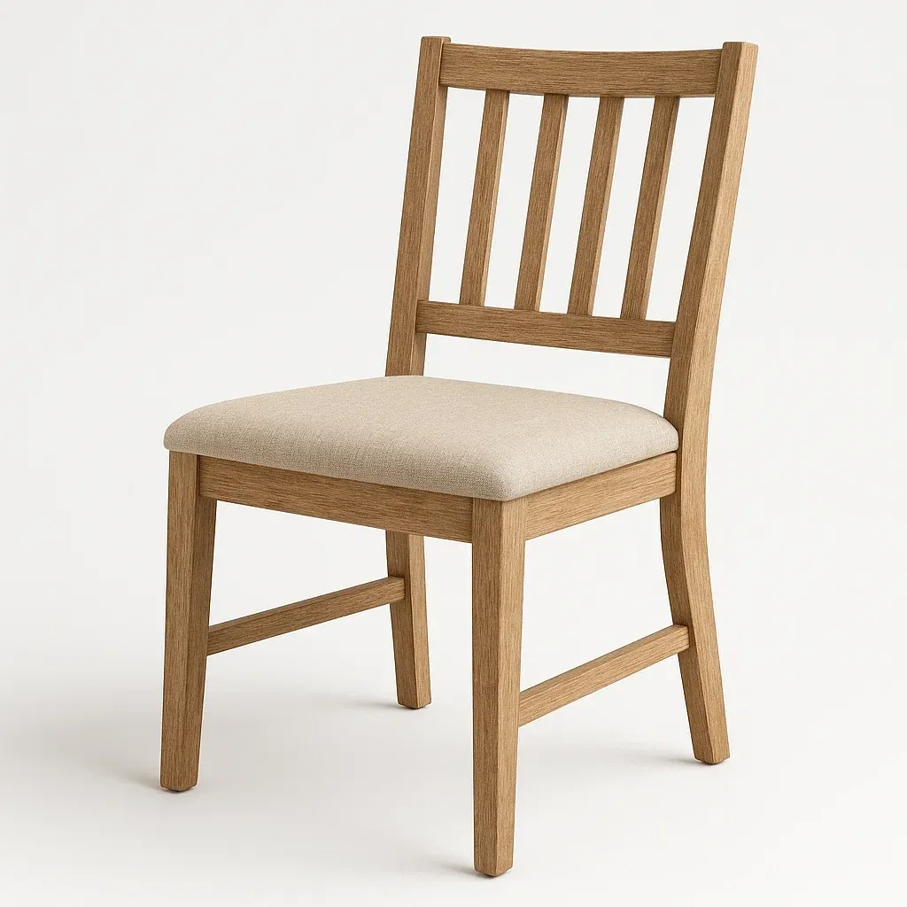 Sedia da pranzo in legno massello con seduta in tessuto beige 45×50×85 cm