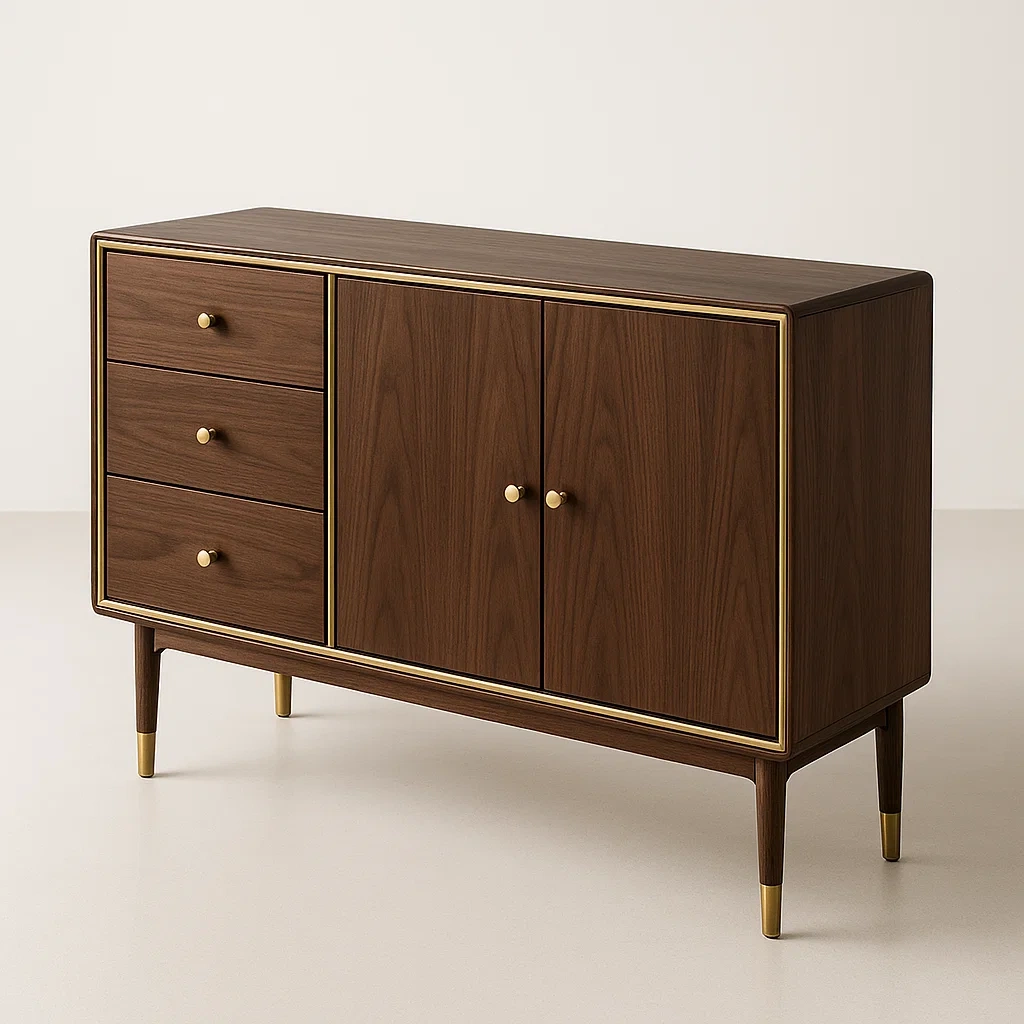 Credenza in legno noce con dettagli in ottone 120×40×80 cm