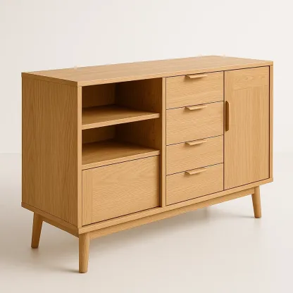 Credenza in legno di quercia con cassetti e ripiani