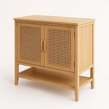 Credenza in rovere con ante in rattan