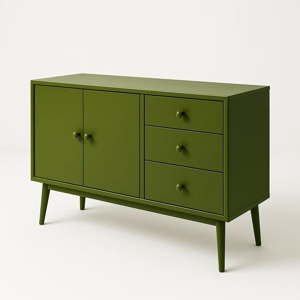 Credenza in legno MDF verde oliva con ante e cassetti 120×40×85 cm