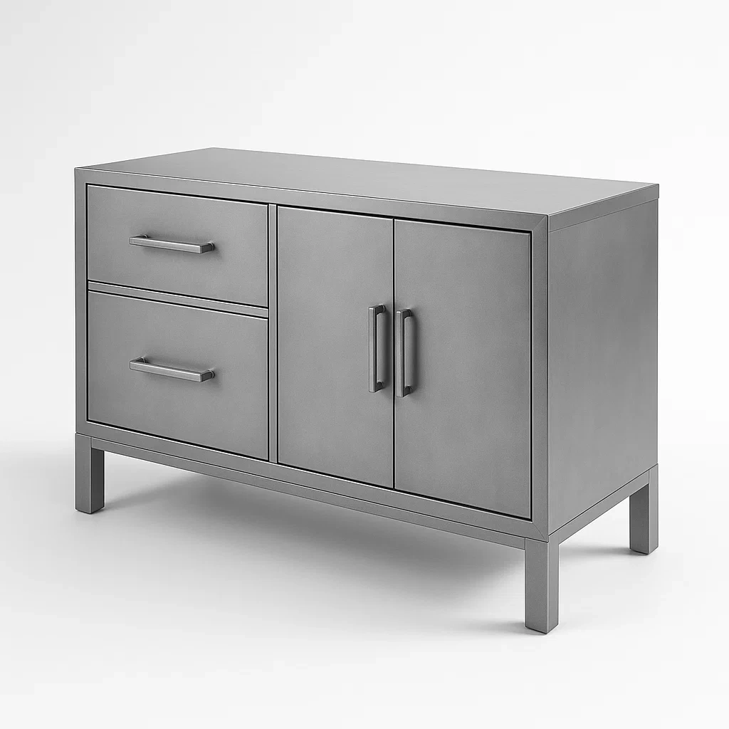 Credenza in metallo grigio con due cassetti e due ante 84×122×46 cm