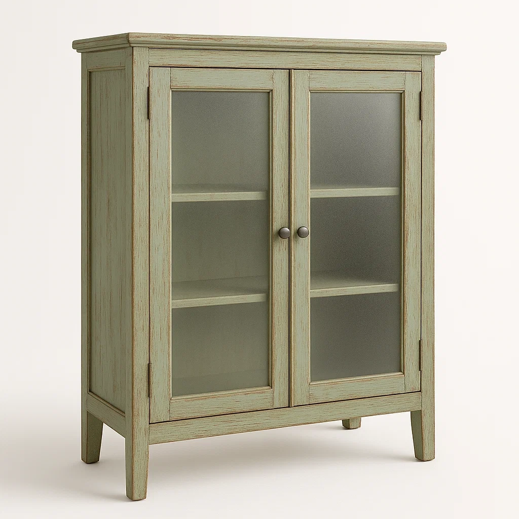 Vetrina in legno di pino e vetro temperato verde 105×80×40 cm