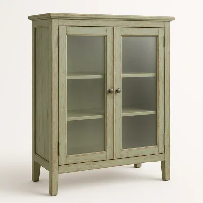 Vetrina in legno di pino e vetro temperato verde 105×80×40 cm