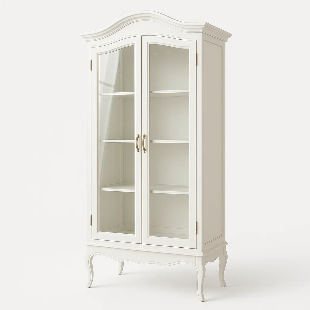 Vetrina in legno MDF con ante in vetro temperato bianco