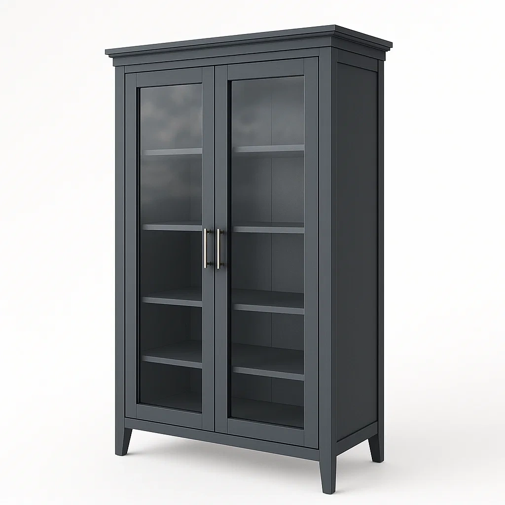 Vetrina in legno con ante in vetro temperato grigio