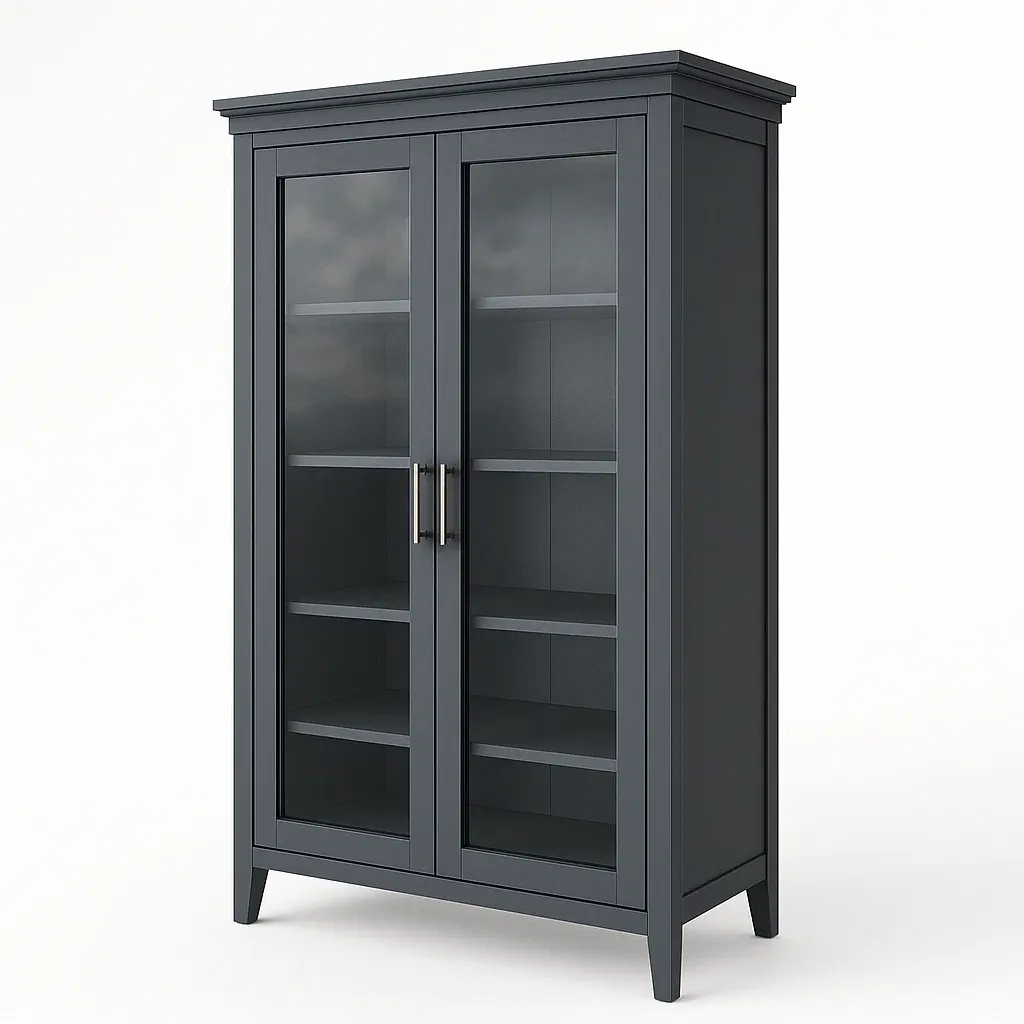 Vetrina in legno con ante in vetro temperato grigio