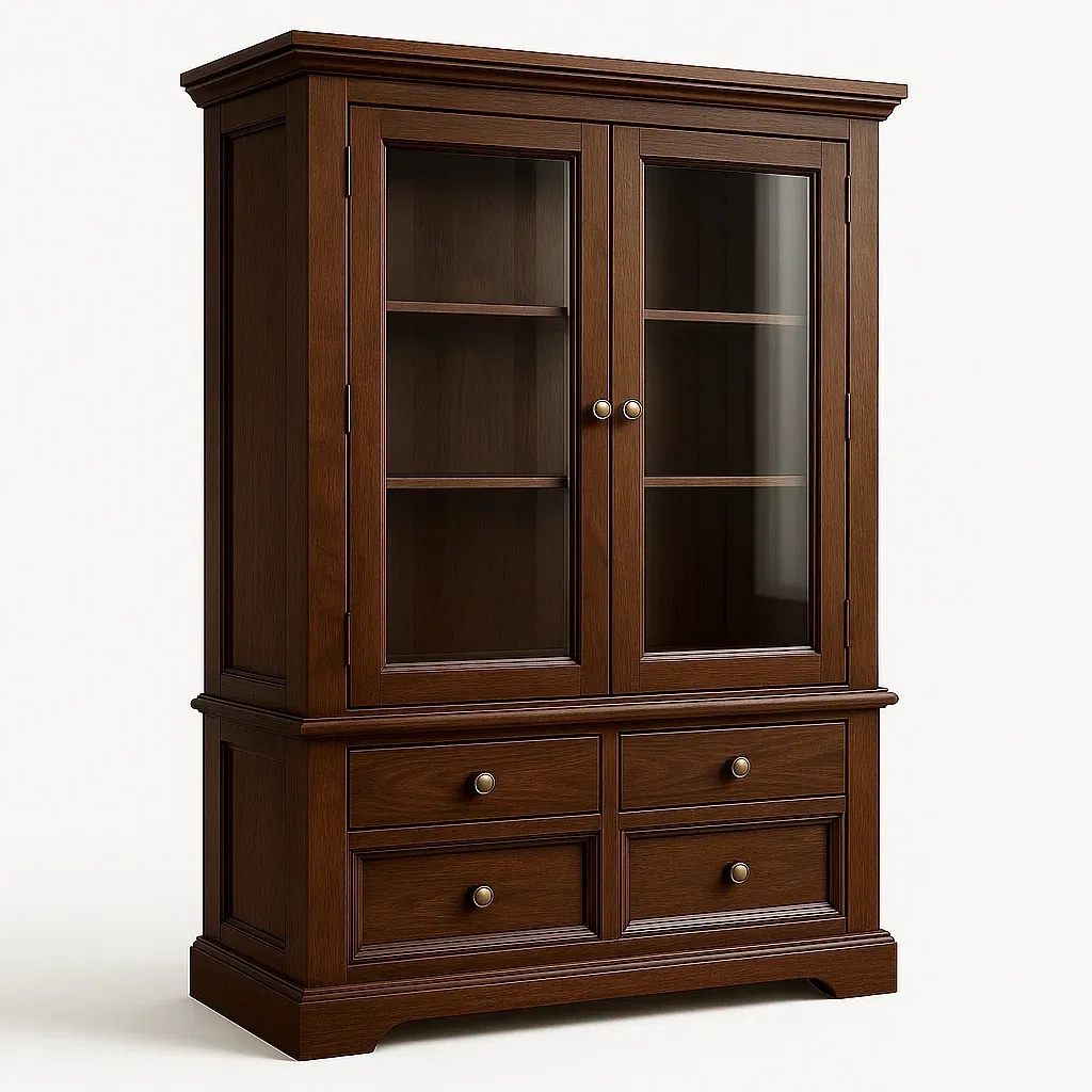 Vetrina in legno massello di rovere con ante in vetro temperato