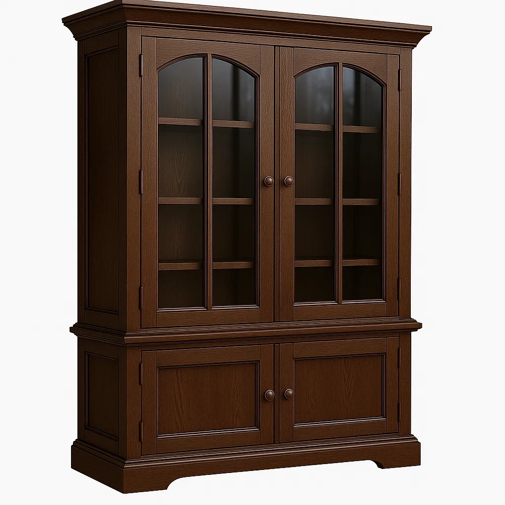 Vetrina in legno con porte in vetro temperato marrone