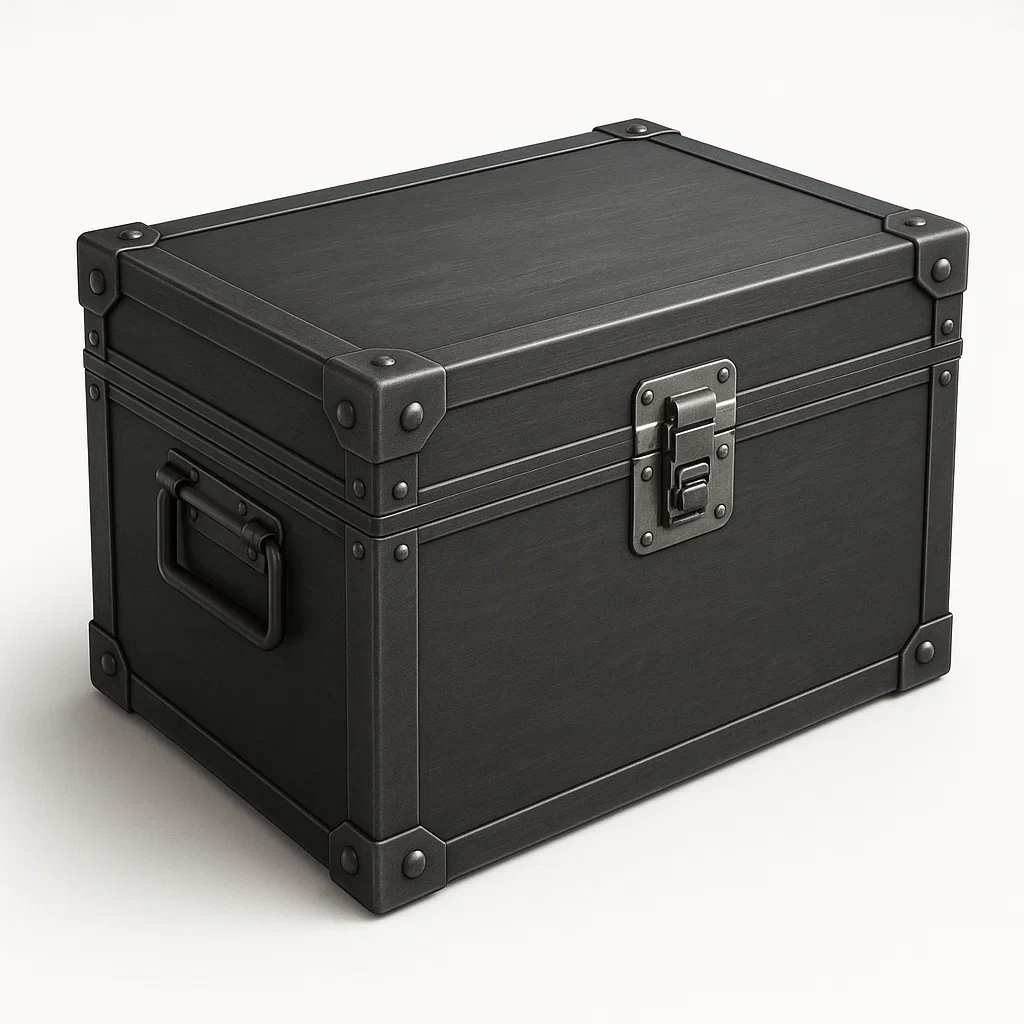 Baule contenitore in metallo nero con serratura 40×30×25 cm