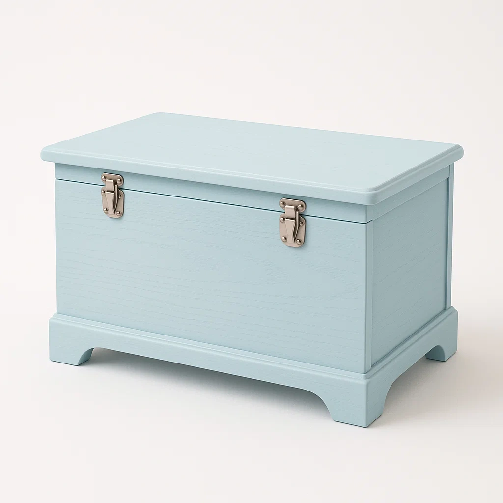 Baule contenitore in legno MDF azzurro 60×30×35 cm