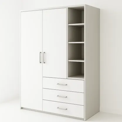 Guardaroba in legno bianco con 2 ante e 3 cassetti