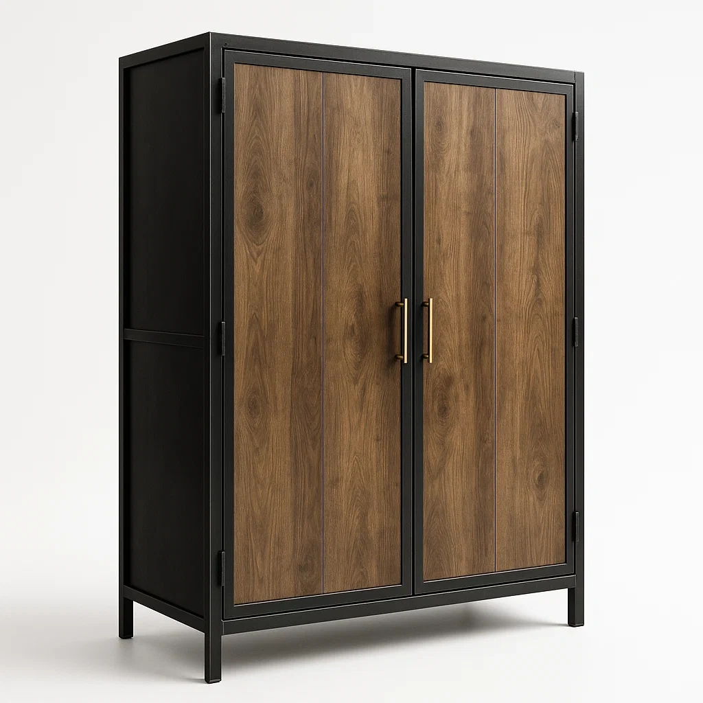 Guardaroba in metallo e legno con ante a doppio battente 180×90×45 cm