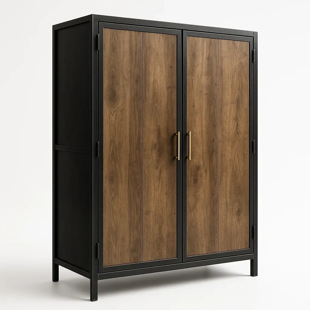 Guardaroba in metallo e legno con ante a doppio battente 180×90×45 cm