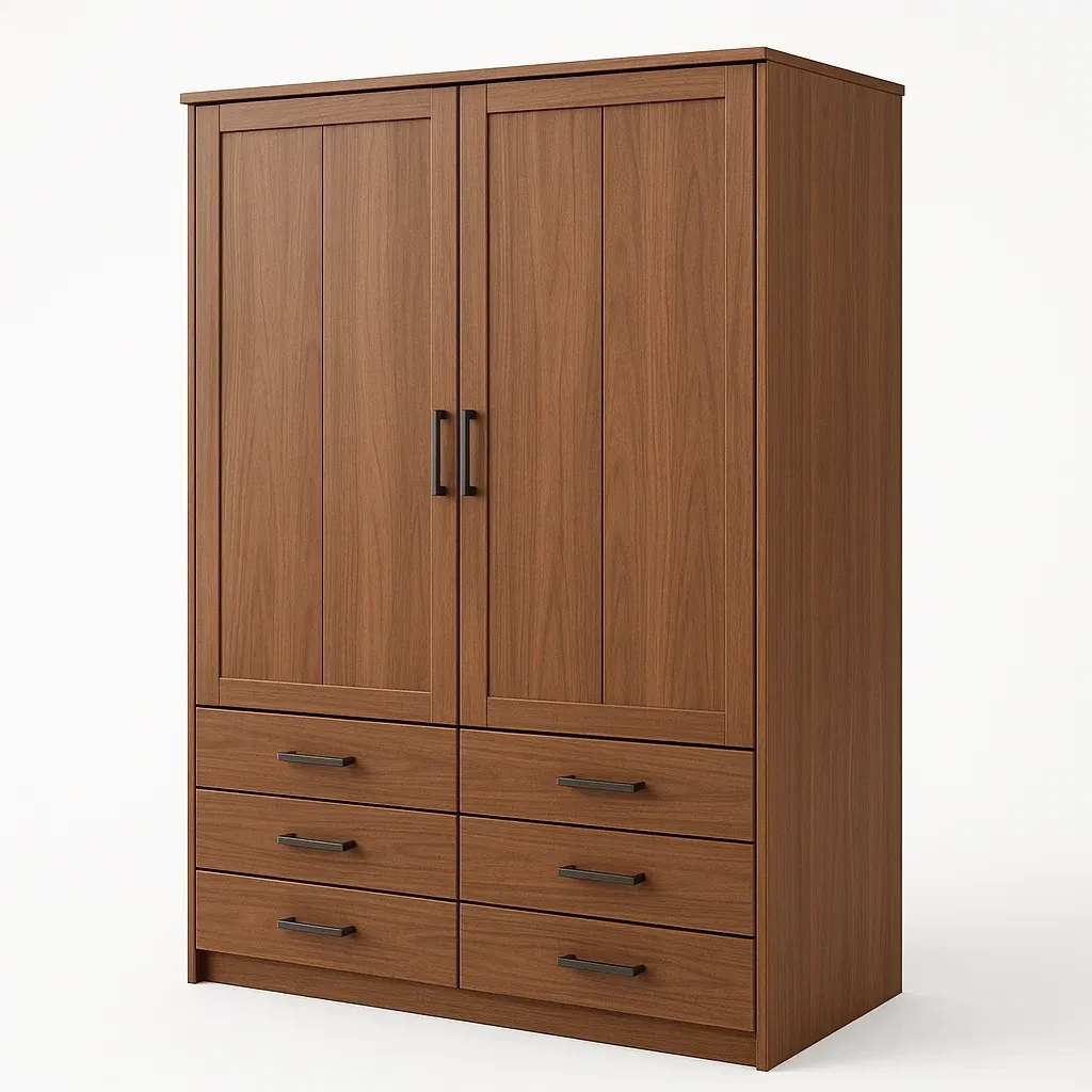 Guardaroba in legno truciolato marrone con 2 ante e 6 cassetti 80×50×180 cm