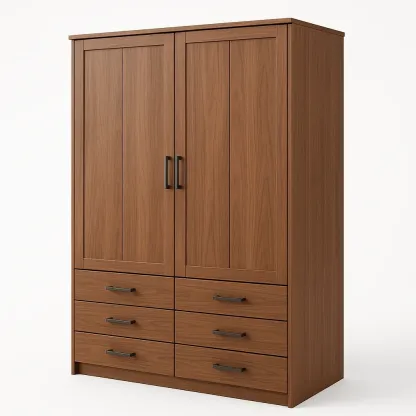 Guardaroba in legno truciolato marrone con 2 ante e 6 cassetti 80×50×180 cm