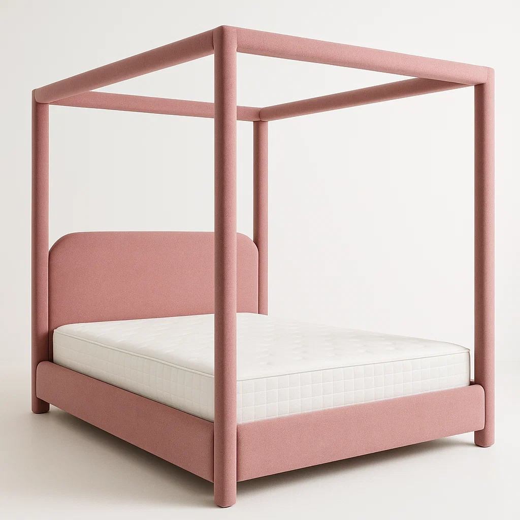 Letto a baldacchino in tessuto rosa con materasso