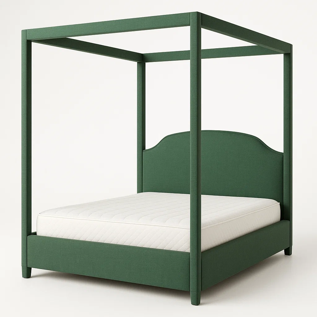 Letto a baldacchino in legno e tessuto verde