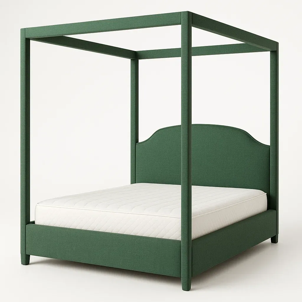 Letto a baldacchino in legno e tessuto verde