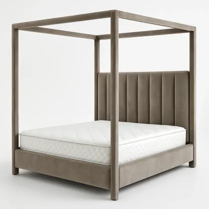 Letto a baldacchino in legno rivestito in velluto grigio